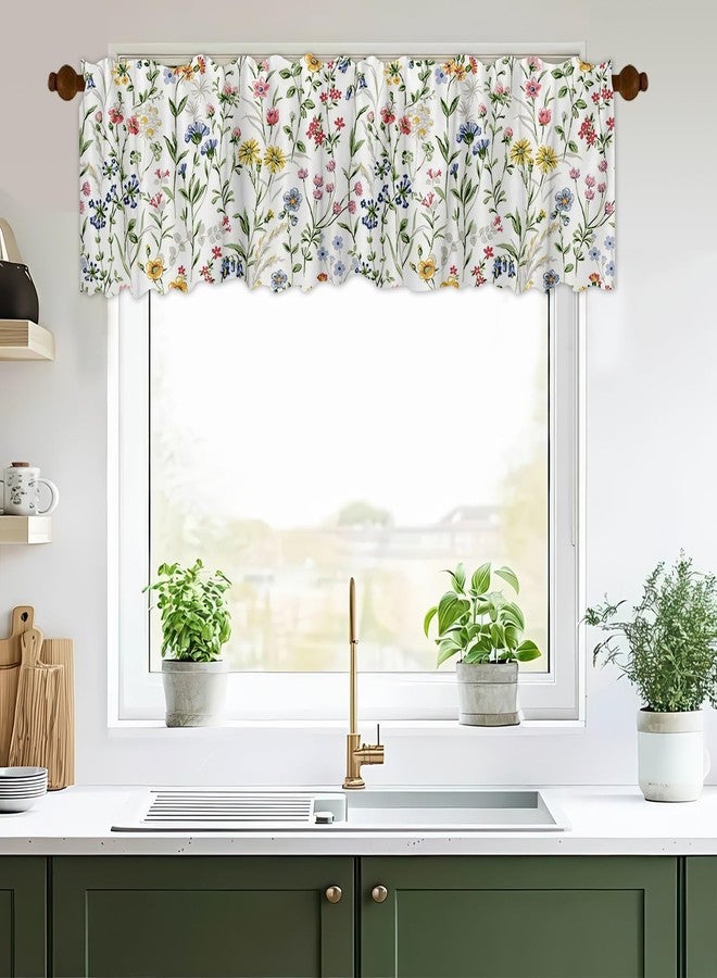 DOTOOMA 54x18 Inches Watercolor Floral Window Treatment Valance Farmhouse Wildflowers Kitchen Blackout Drapes Bathroom Bedroom Living Room Polyester Fabric Curtains Decorations Supplies - Image 1